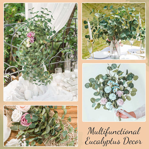 TOPHOUSE 6pcs Artificial Eucalyptus Leaves Stems Bulk - 24.8” Silver Dollar Eucalyptus Artificial Greenery Silk Plant