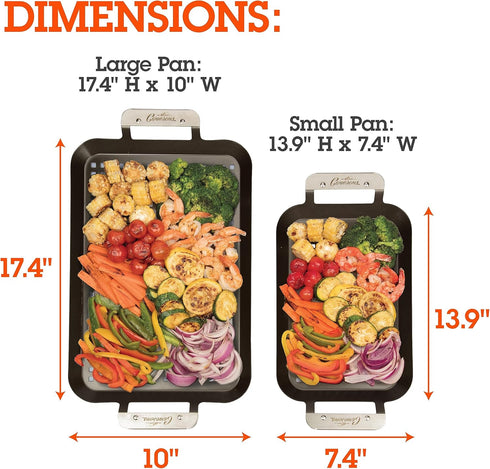 Camerons BBQ Grill Topper Grilling Pans, Set of 2, Non-Stick Barbecue Trays for Indoor Outdoor Use