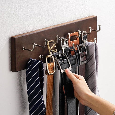 28 Closet, 4.25''Hx16''L Treehouse Belt Organizer Rack, Holds Over Large Belts, Sturdy Metal & Sturdy Wood Storage