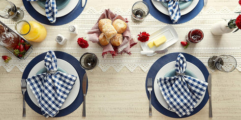 DII PVC Tabletop Collection Woven Indoor/Outdoor Round Placemat Set, Nautical Blue, 6 Piece, 13.75"