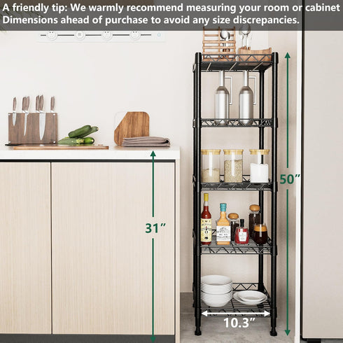 5 11.8 11.8 50 (5-Tier, GIOTORENT Tier Standing Shelving Metal Units, Adjustable Height Wire Shelf Display Rack