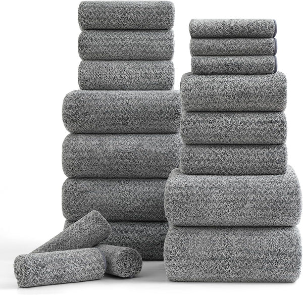 Ycosy 18 Piece Bath Towels Set,100% Microfiber Family Bathroom Towel with Hanging