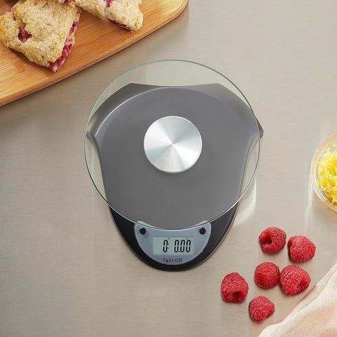 Taylor Digital Kitchen Scale - Glass Platform with Tare Button, Weighs up to 6.6 Pounds Capacity, Black