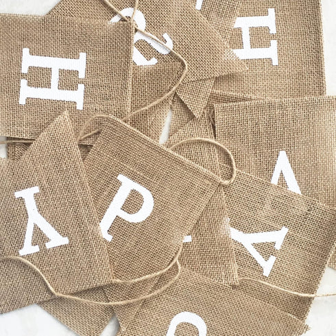 Uniwish Happy Birthday Burlap Banner - Neutral Happy Birthday Party Decorations, Boho Rustic Bunting Sign