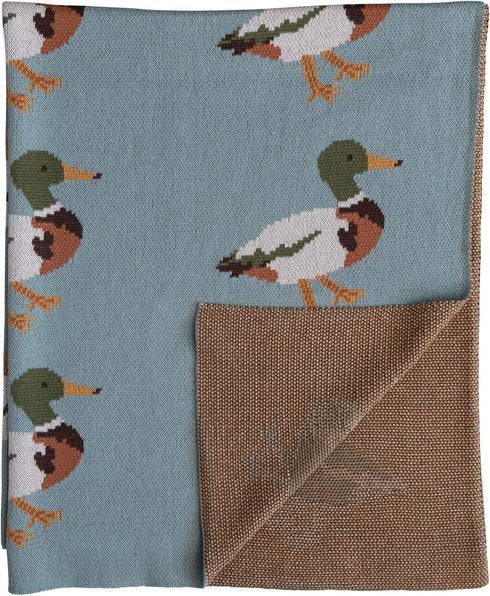 Creative Co-Op Soft Cotton Knit Baby Blanket with Charming Duck Design, Multicolor