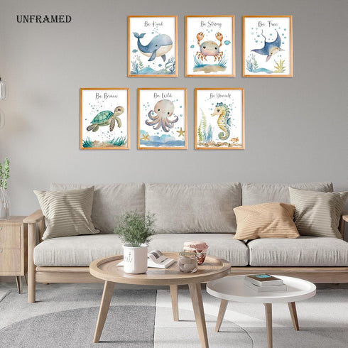 Set 6, Playroom,8x10 Inches Ocean Nursery Decor,Ocean Nursery Wall Art of Under the Sea Nursery Wall Decor Poster