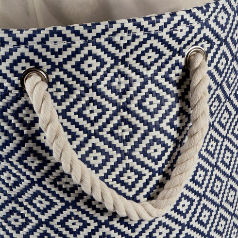 DII Woven Paper Storage Bin, Geo Diamond, Nautical Blue, Large Round