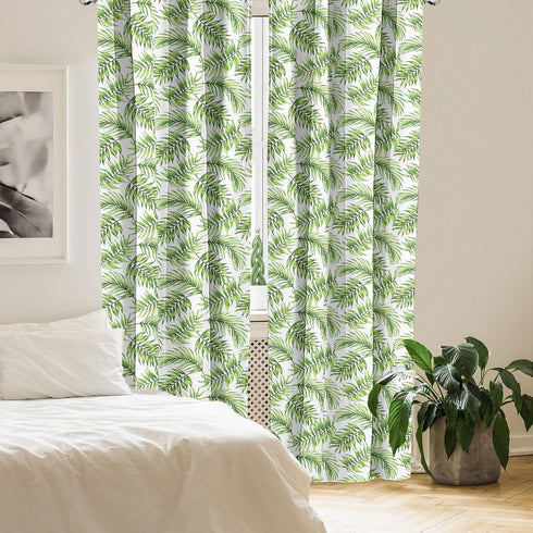 Ambesonne Palm Leaf Window Curtains, Exotic Tropical Leaves Watercolor Art Style Jungle Luau Hawaii, 2-Panel Set 28" x