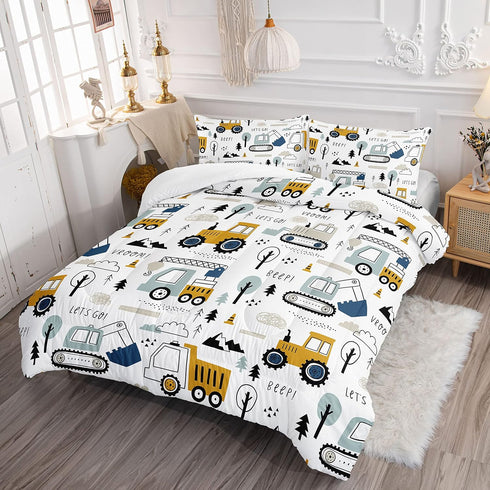 Datura home Sets Bulldozer Set 2 1 Kids Cartoon Excavator Bedding Comforter for Boy and Girls,Construction Truck Tree