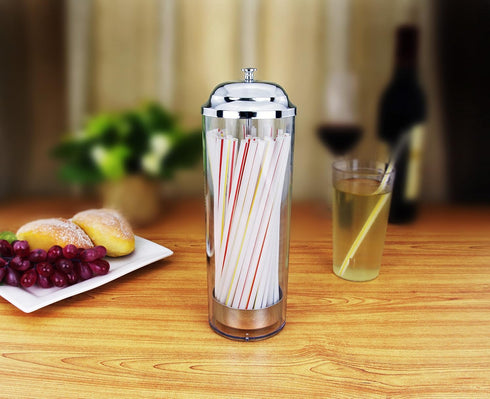 New Star Foodservice Stainless Steel Straw Dispenser - 3.5-Inch by 10.6-Inch, Clear
