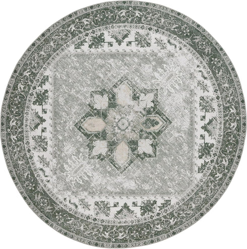 3' (TSN102F) SAFAVIEH Washable Rug Tucson Collection - Round, Dark Sage & Ivory, Slip Resistant & Easy to Clean, Ideal