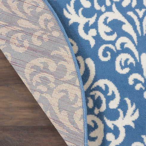 Nourison Grafix Damask Blue Area Rug, 5'3" x ROUND, Easy-Cleaning, Non-Shedding for Bedroom, Living Room, Dining Room,