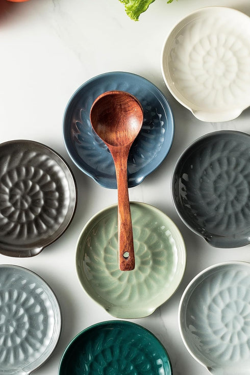Ceramic Spoon Rest, Modern Farmhouse Kitchen Utensil Holder for Stove Top, Gray Cooking Spoon Holder