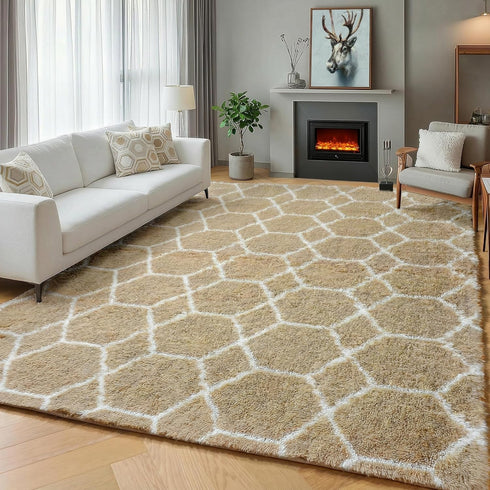 ONASAR 5x7 Area Rugs for Living Room Bedroom, Fluffy Beige and White