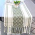 14 90 Inches, Boho Dining Table Runner with Tassels x Olive Green & Cream | Woven Washable Dresser Scarf for Bedroom |