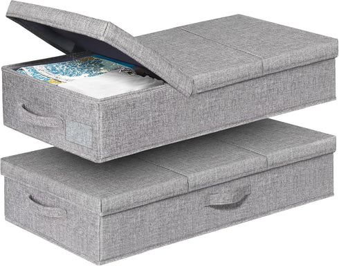 punemi Under Bed Storage with Lids, 2 Pack Large Containers for Clothes, Foldable Stackable Organizer Bins