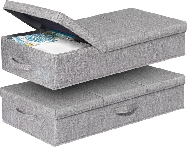 punemi Under Bed Storage with Lids, 2 Pack Large Containers for Clothes, Foldable Stackable Organizer Bins