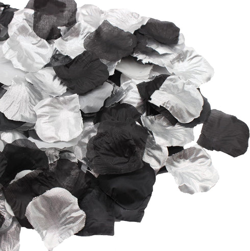 900PCS Silver Black White Artificial Flowers, Silk Rose Petals, Flower Girl Scatter Petals for Wedding