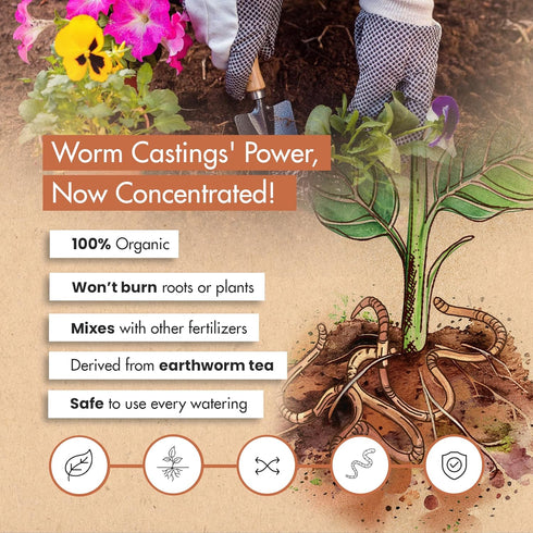 Worm Castings for Plants, Organic Fertilizer, Bokashi Booster, Concentrated Vermicompost for Soil Fertility, 8 oz.