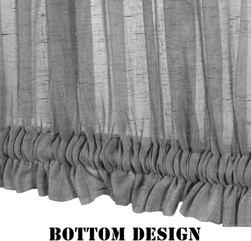 H.VERSAILTEX Charcoal Grey Linen French Door Curtains, Semi Sheer Light Reducing Privacy, 52" W x 72" L