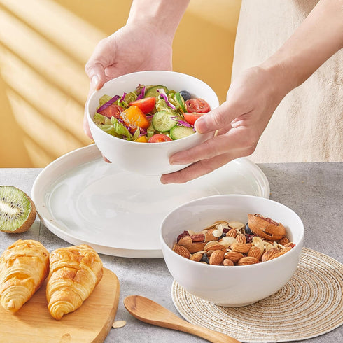 6 26Oz set 6, AntoKueh White Ceramic Bowls in, round Large Cereal Bowl of Deep Porcelain Bowls for Cereal, Salad