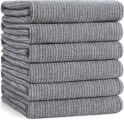Homaxy Premium Kitchen Towels (18”x 28”, 6 Pack), Large Cotton Hand Towels, Highly Absorbent Tea Towels Set, Grey
