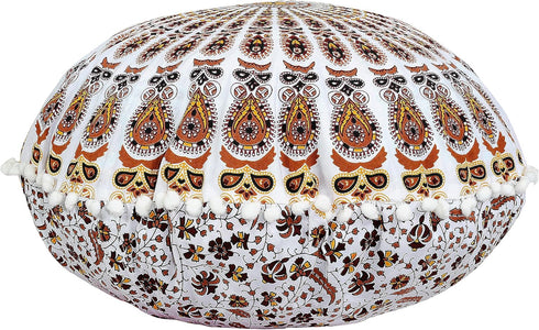 22" Indian Consigners Floor Cushion Covers Round Mandala Ombre Zipped Ottoman Cover