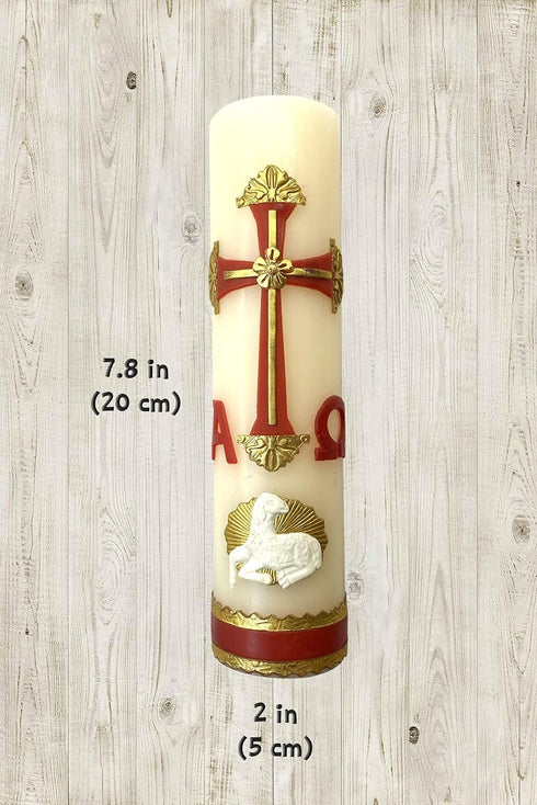 Alpha Omega Candle for Baptism, Confirmation, Easter Lent Cirio para Bautizo, Confirmacion O Boda (Red)