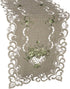 Embroidered Green Leaf Table Runner, Antique Green Fabric Dresser Scarf, Coffee Table Doily (16Wx35L)
