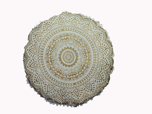 32" 32" Gold Mandala Barmeri Large Floor Pillow Cover Cushion Meditation Seating Ottoman Throw Cover Hippie Decorative