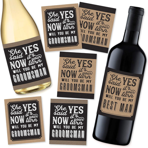 Hadley Designs 6 Will You Be My Groomsman + 1 BONUS Best Man Proposal Stickers or Labels Set for Groomsmen Party Favors