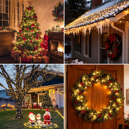 16Ft 100LEDs 8 Christmas Lights Battery-Powered,Mimi Globe Lights Modes,Indoor Outdoor Cluster String Lights