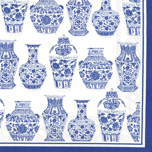 Boston International IHR Rosanne Beck Cocktail Beverage Paper Napkins, 5" x 5", Blue and White Urns, 20 Count