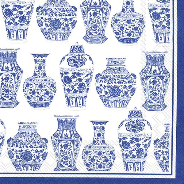 Boston International IHR Rosanne Beck Cocktail Beverage Paper Napkins, 5" x 5", Blue and White Urns, 20 Count