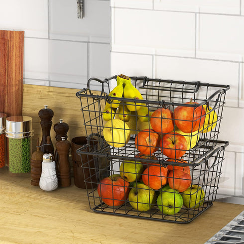 Simple Houseware 2 Pack Stackable Single Wire Basket (11.5 x 15 x 7.5 in) for Organizing Storage Solutions