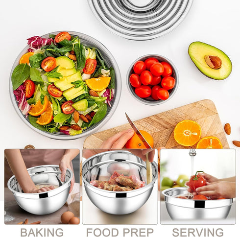 E-far Mixing Bowls with Lids Set, 7-Piece Stainless Steel Mixing Bowls with 3 Grater Attachments for Baking
