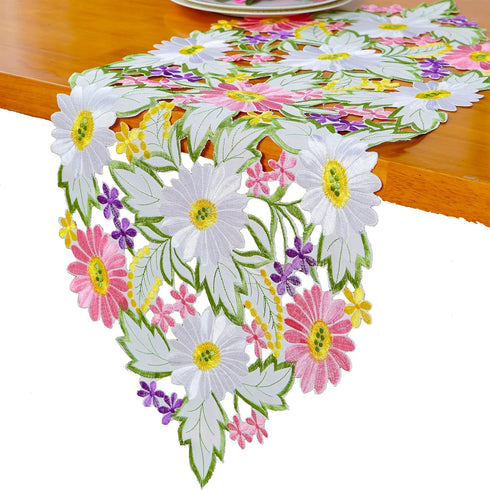 AMARED Spring Daisy Table Runners Embroidered Flowery Table Linen for Home Decoration 13