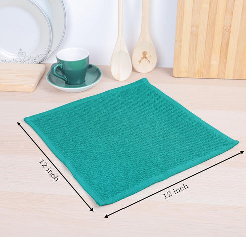 AMOUR INFINI Cotton Kitchen Dish Cloths Set of 8 - Highly Absorbent, Soft Terry Cleaning Cloths (Turquoise)