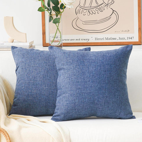 Home Brilliant Set of 2 Linen Euro Shams, Large Throw Pillow Covers for Couch, 26 x 26 Inch (66x66 cm), Navy Blue