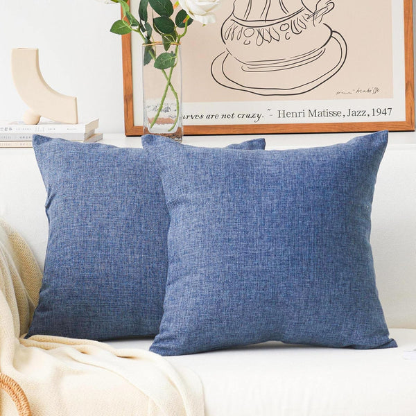 Home Brilliant Set of 2 Linen Euro Shams, Large Throw Pillow Covers for Couch, 26 x 26 Inch (66x66 cm), Navy Blue