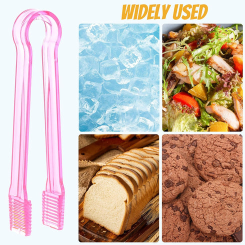 10 Pcs Plastic Buffet Serving Tongs, Clear Pink Mini Kitchen Tongs for Food, Ice, Salad, Barbecue, 6.3 Inches