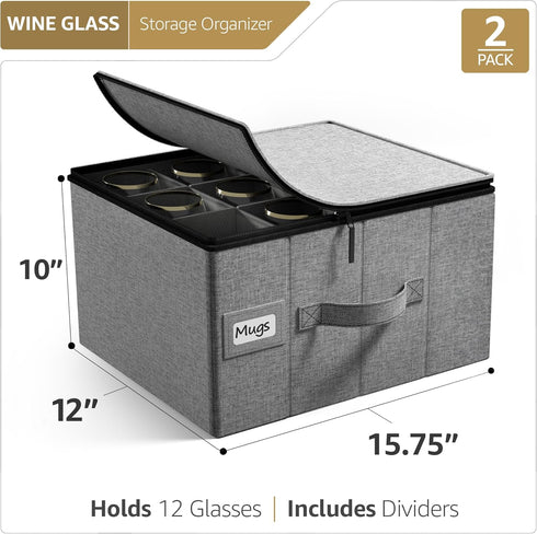 Sorbus Stemware Storage Cases, Hard Shell Wine Glass Storage Box with Dividers for 12 Crystal Glassware