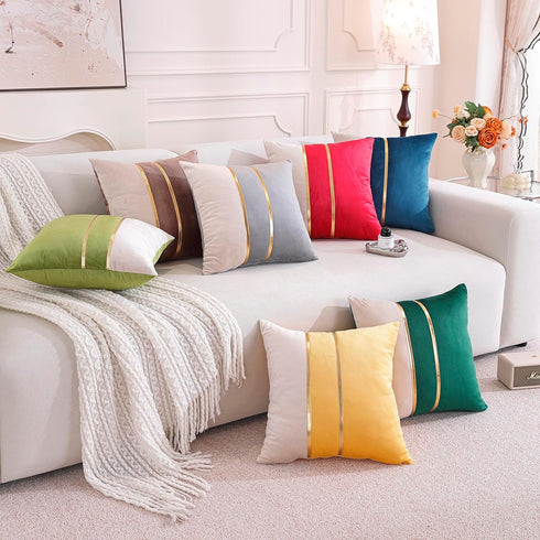 TAOSON Covers,Pack 2 18 18 Inch Velvet Throw Pillow of Soft Decorative Cushion Covers Cases Pink White Patchwork