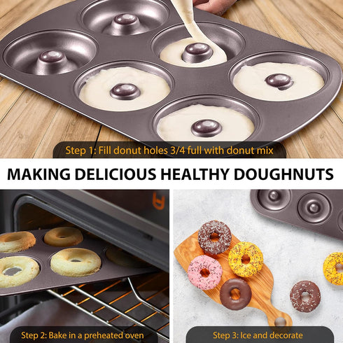 Donut Pan by Dohnuts, Premium 6 Cup Non-Stick Mini Doughnut and Bagel Maker