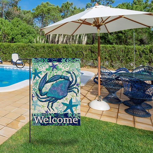 Welcome Summer Coastal Crab Small Decorative Garden Flag, Double Sided 12x18, Tropical Sea Decor
