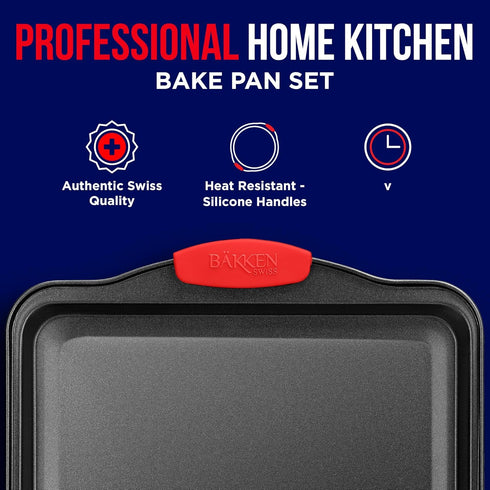 Nonstick Cookie Sheet Pan, Carbon Steel Oven Tray with Red Silicone Handles, Small Bakeware with Gray Coating