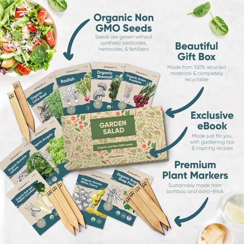 9 Packets Certified Organic Vegetable Seeds - Heirloom Seeds for Planting Vegetables - Seed & Gift Box - Cherry Tomato