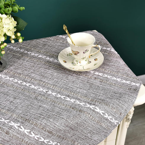 24x24 inch) NEWISHER Rustic Farmhouse Embroidered Small Square Tablecloth Jacquard Striped Table Cloth Linen Texture