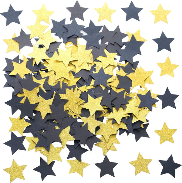 Glitter Five Stars Table Confetti Decor, Black Gold Wild One 1st Birthday Graduation Party Twinkle Stars Sequins