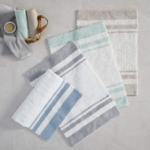 Madison Park Reversible Spa Cotton Bath Rug, 27x45, Taupe, Ultra Soft Water Absorbent Non-Slip Mats